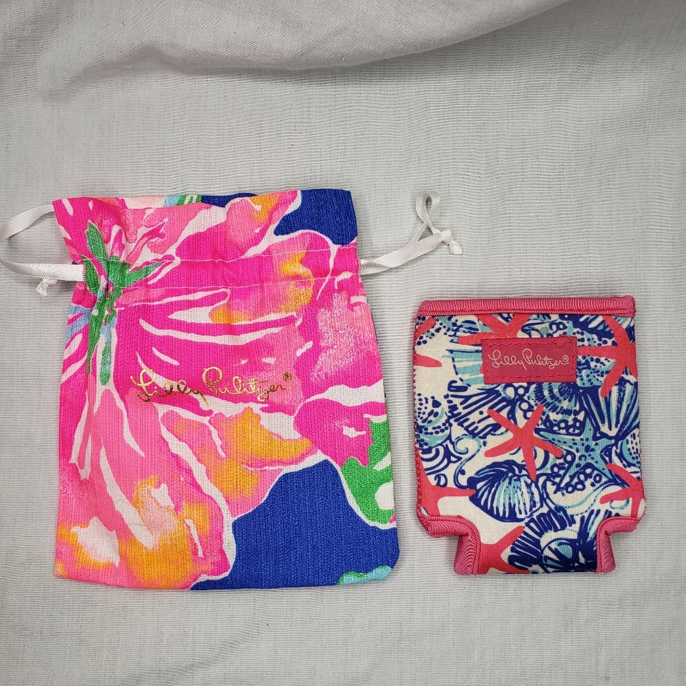 Lily Pulitzer Drink Koozie Cozzy and Fabric Gift Bag